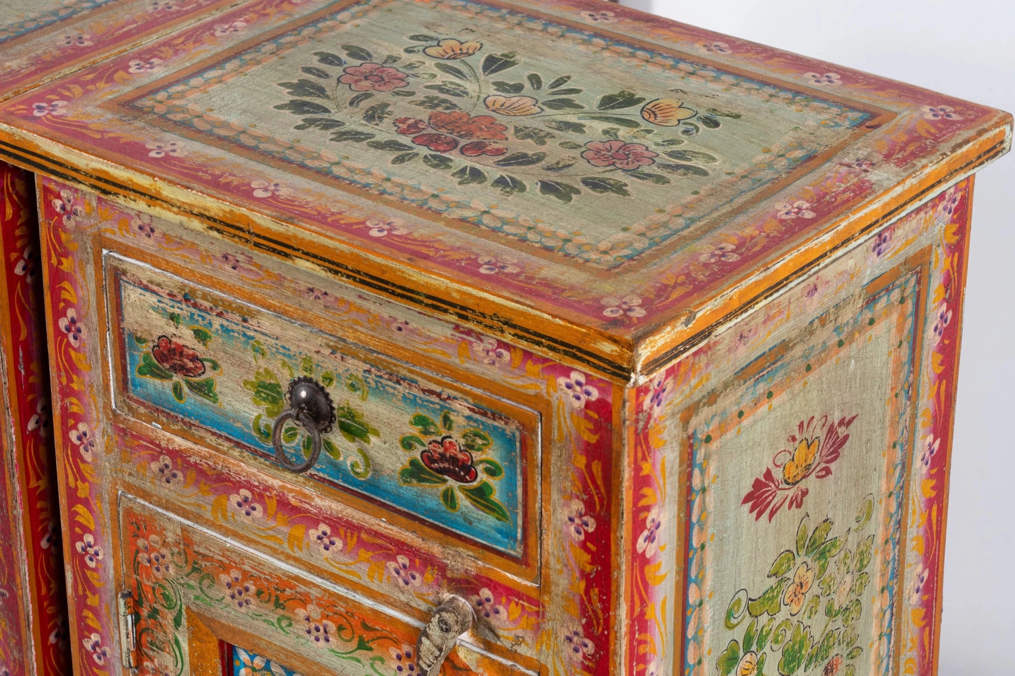 Bohemian Hand-Painted Floral Accent Bedside Cabinet - DOBRI ARTS AU