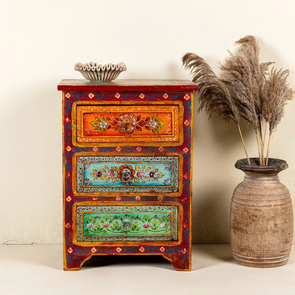 Bohemian Hand-Painted Three Drawer Accent Chest - DOBRI ARTS AU