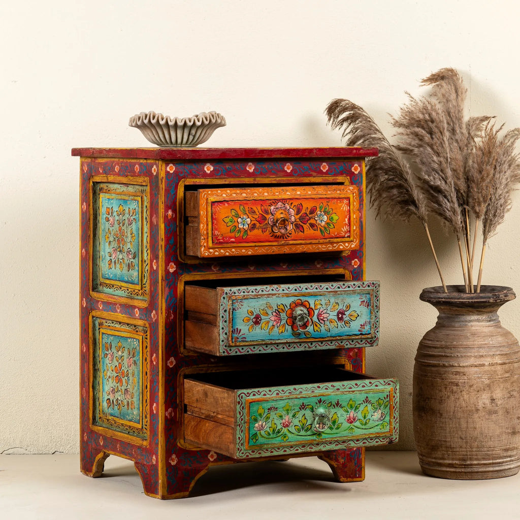 Bohemian Hand-Painted Three Drawer Accent Chest - DOBRI ARTS AU