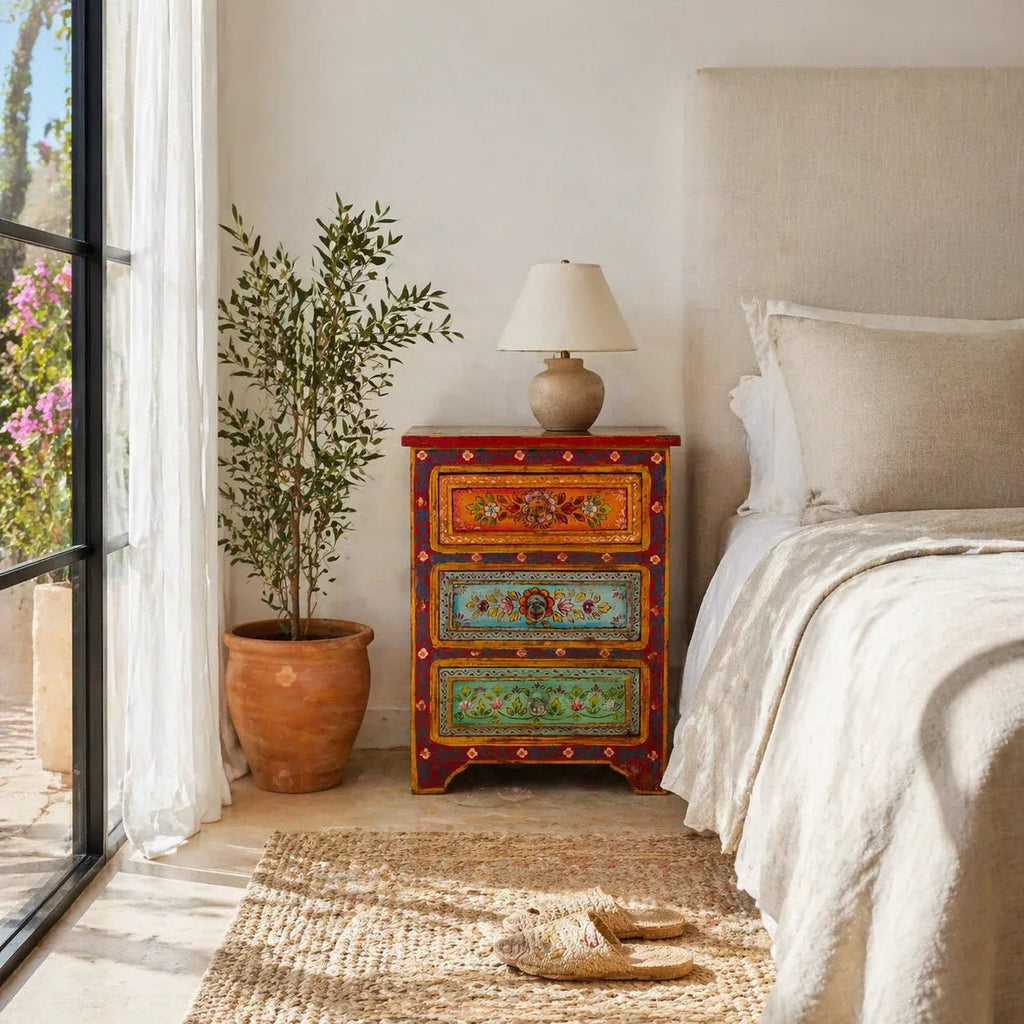 Bohemian Hand-Painted Three Drawer Accent Chest - DOBRI ARTS AU