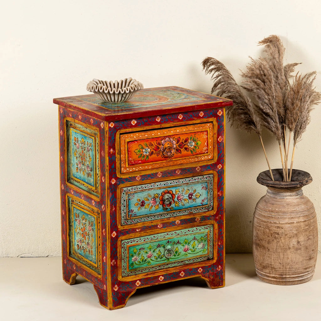 Bohemian Hand-Painted Three Drawer Accent Chest - DOBRI ARTS AU