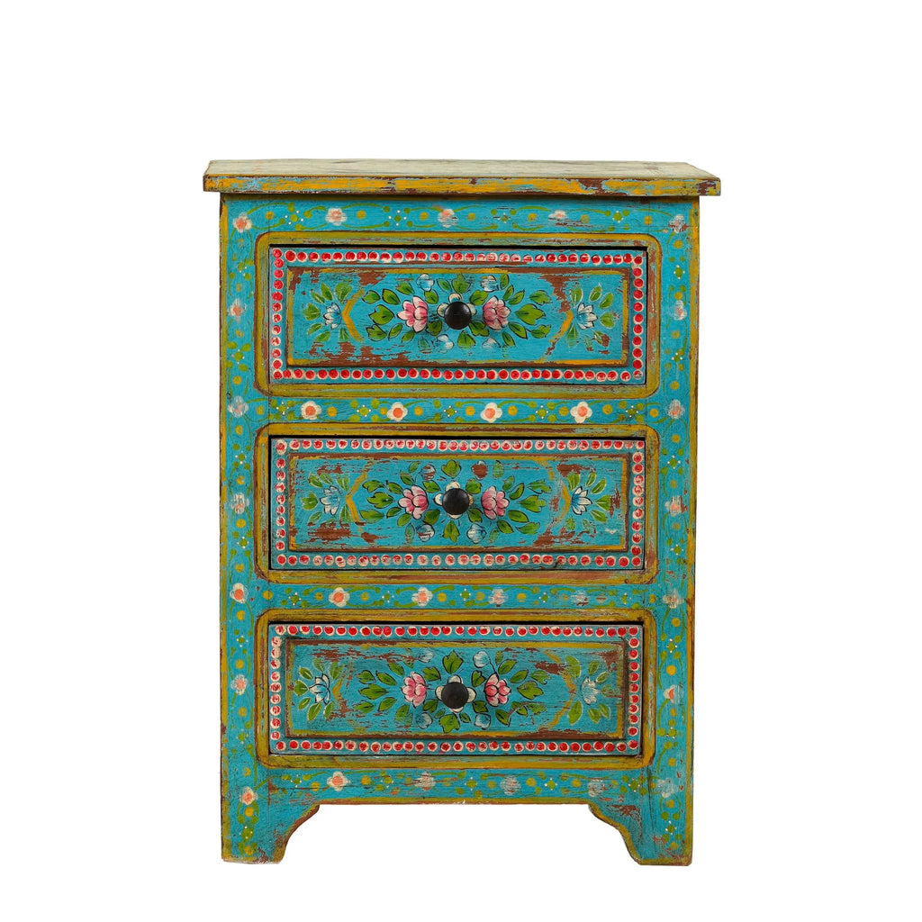 Bohemian Turquoise Hand-Painted Floral Chest - DOBRI ARTS AU