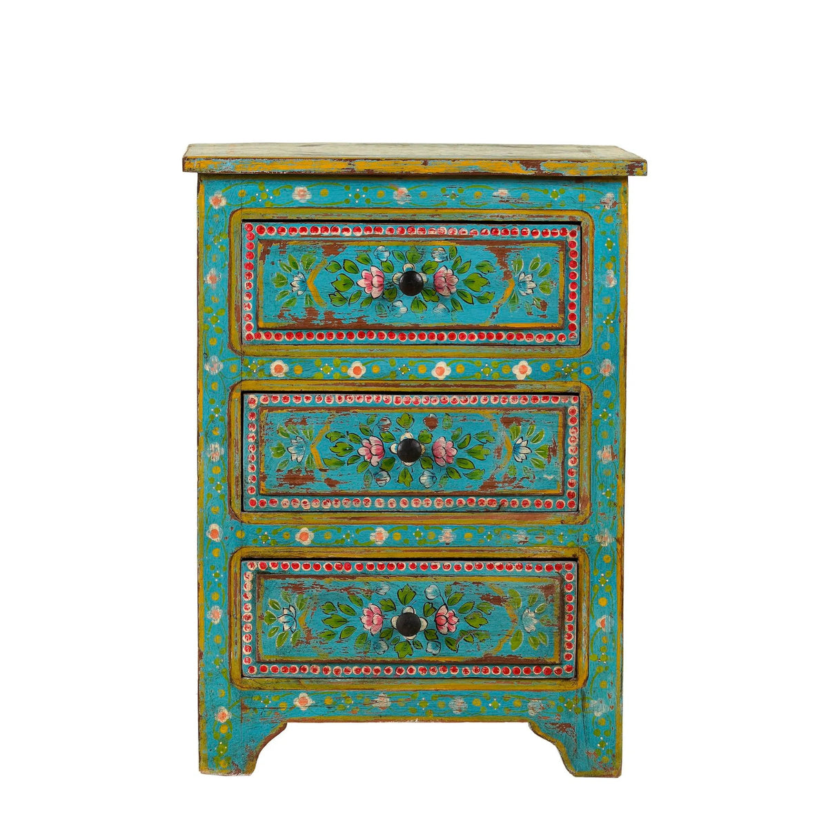Bohemian Turquoise Hand-Painted Floral Chest - DOBRI ARTS AU