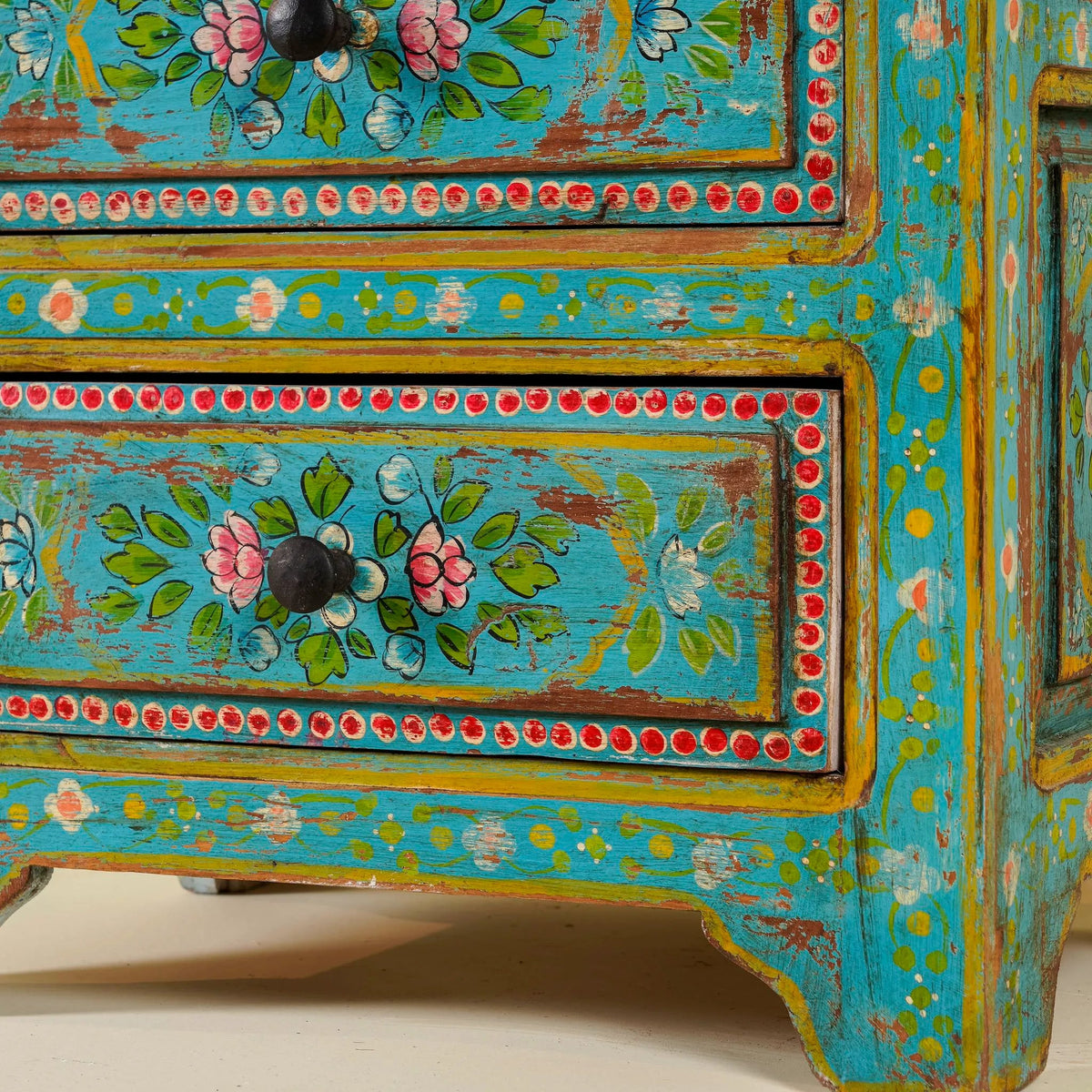 Bohemian Turquoise Hand-Painted Floral Chest - DOBRI ARTS AU