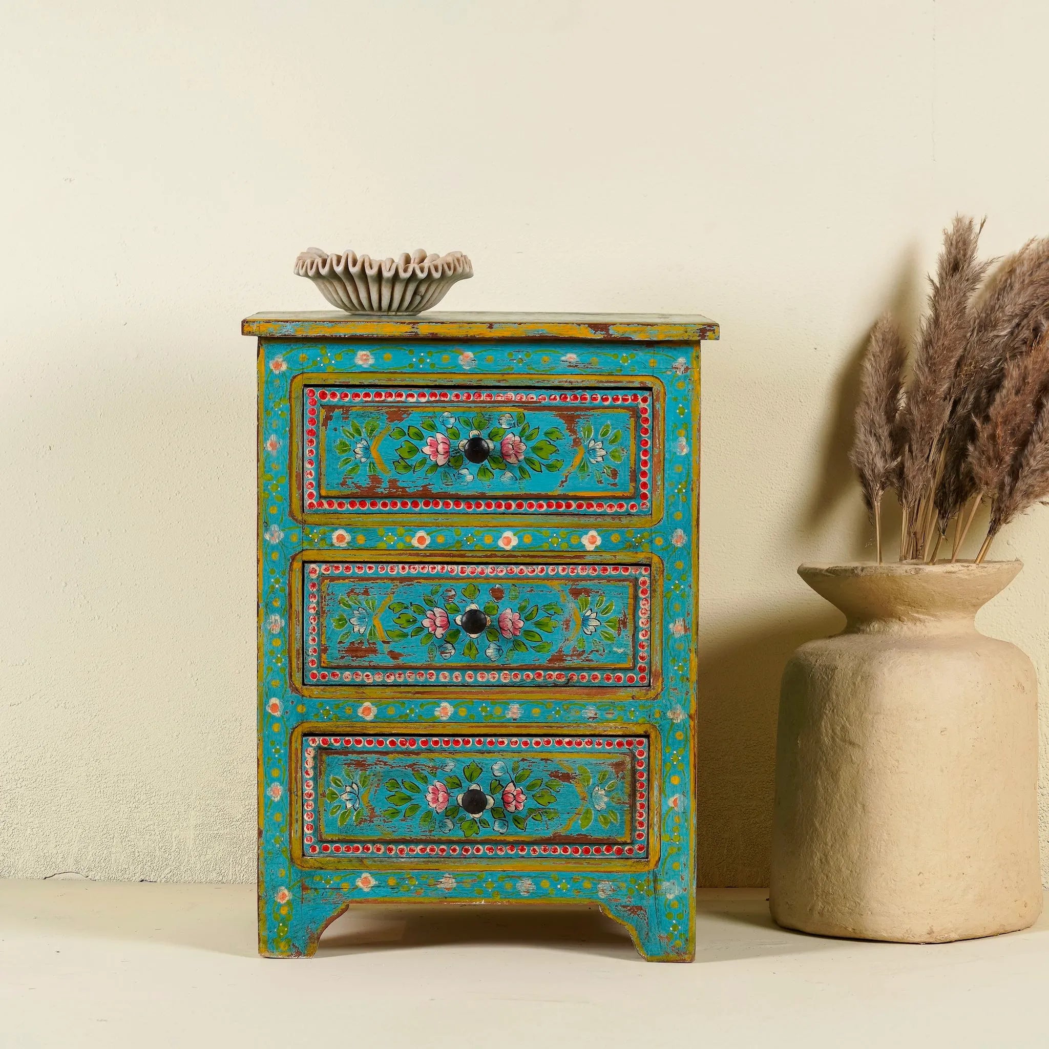 Bohemian Turquoise Hand-Painted Floral Chest - DOBRI ARTS AU