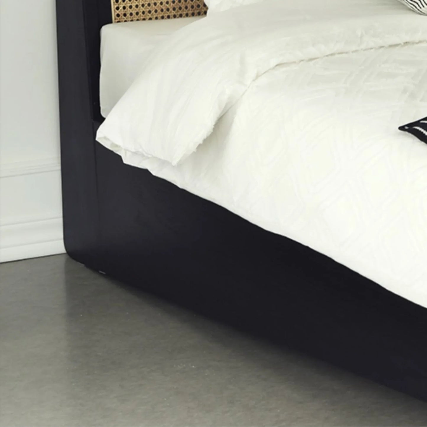 Calista Black Rattan Mango Wood Bed – Solid Wood Frame with Woven Cane Headboard - DOBRI ARTS AU
