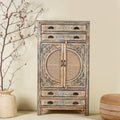 Cane Door Storage Cabinet with Blue Floral Detailing - DOBRI ARTS AU
