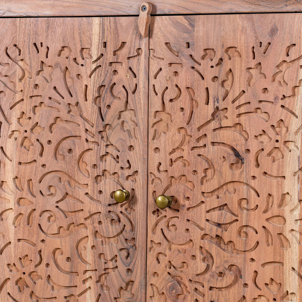 Carved Acacia Wood Cupboard Elegant Floral Design 90cm - DOBRI ARTS AU