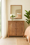 Carved Acacia Wood Cupboard Elegant Floral Design 90cm - DOBRI ARTS AU
