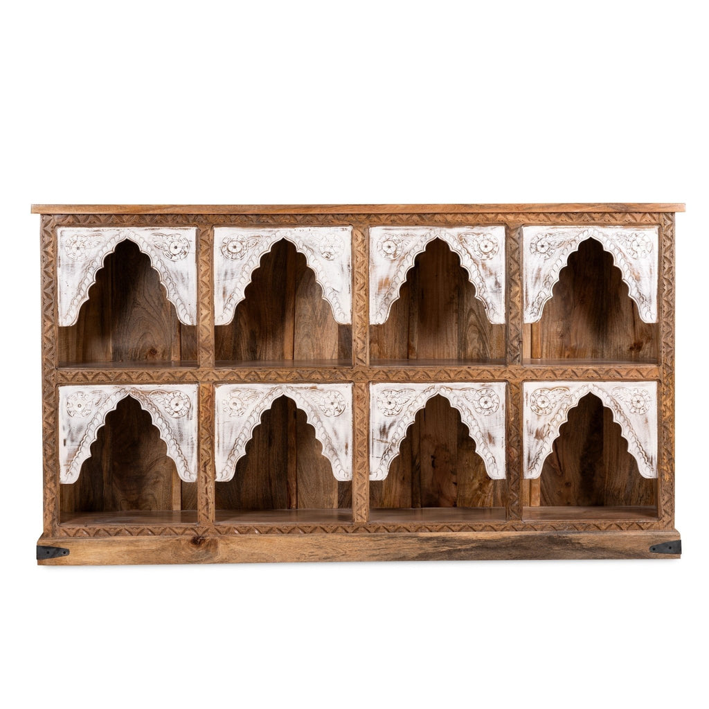 Carved Arch Grid Display Sideboard with Whitewashed Accents - DOBRI ARTS AU