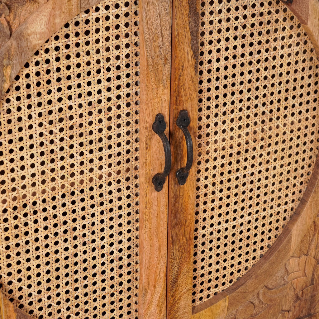 Carved Cane Panel Wooden Storage Cabinet with Multi-Drawer Design - DOBRI ARTS AU