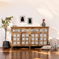 Carved Floral Panel Wooden Sideboard with White Inlay Accents - DOBRI ARTS AU