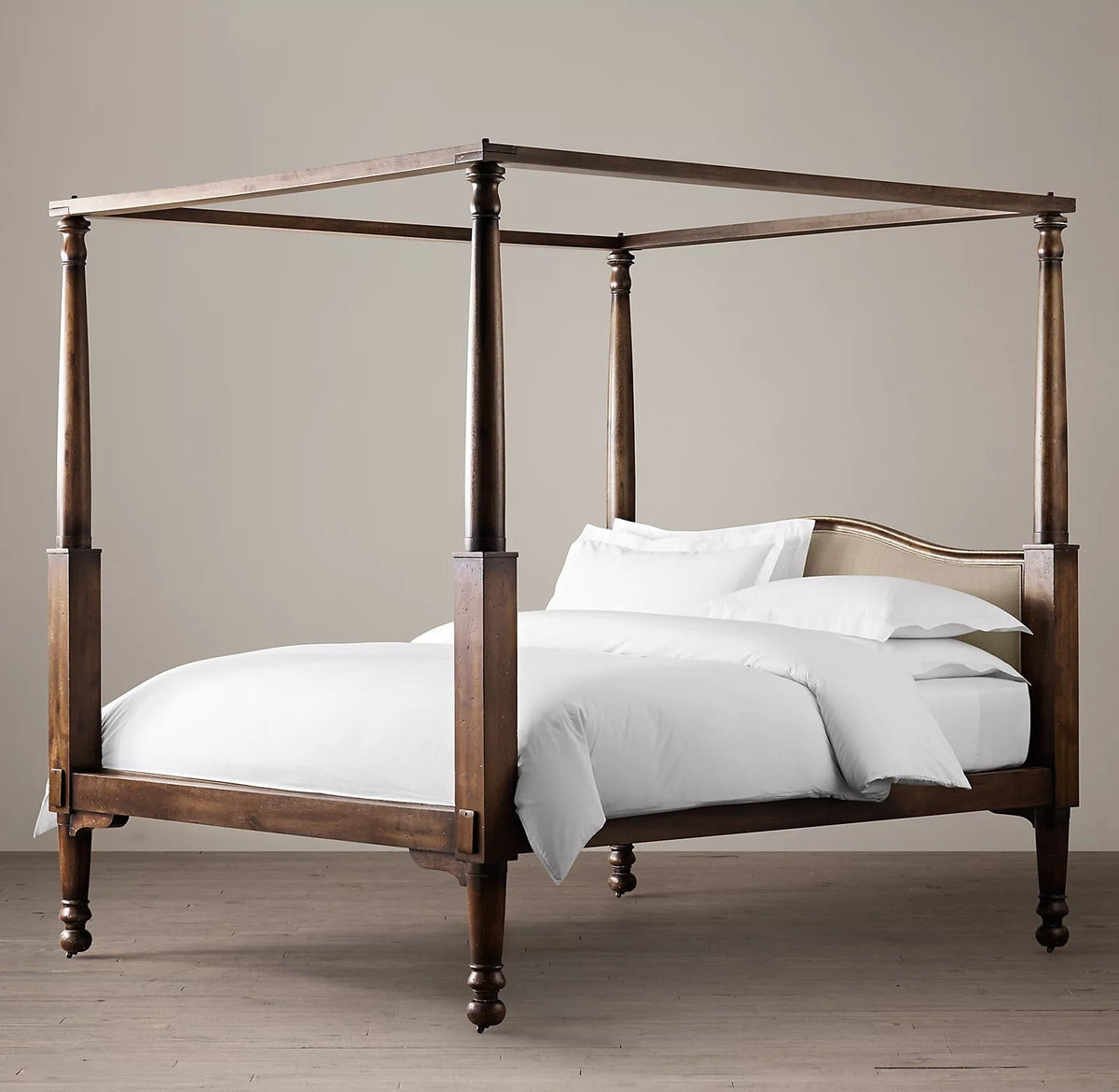 Century Sheesham Solid Wood Four Poster Bed – Luxury Canopy Bed Frame with Curved Upholstered Headboard | Queen, King & California King - DOBRI ARTS AU