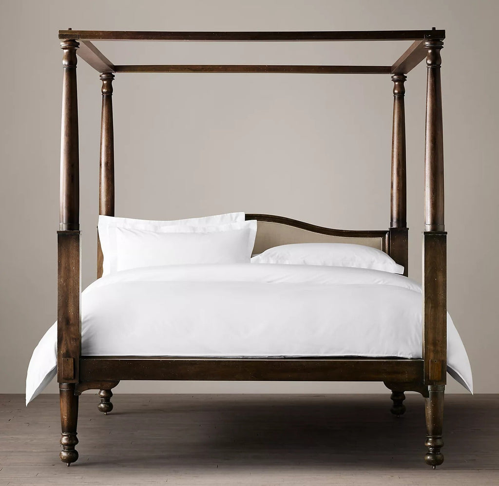 Century Sheesham Solid Wood Four Poster Bed – Luxury Canopy Bed Frame with Curved Upholstered Headboard | Queen, King & California King - DOBRI ARTS AU