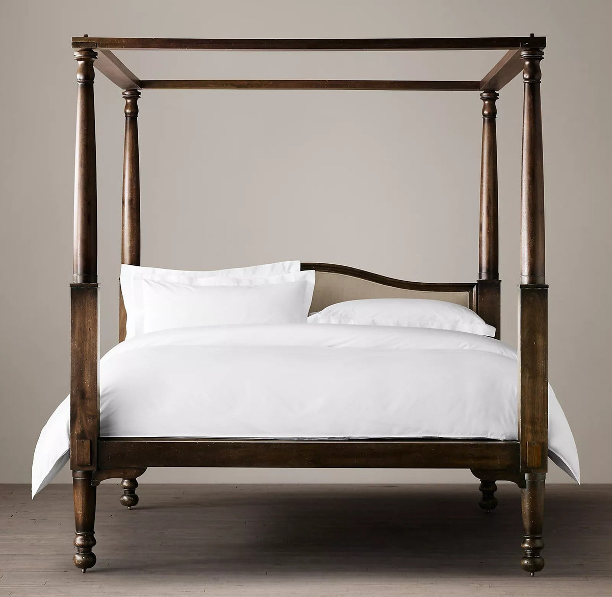 Century Sheesham Solid Wood Four Poster Bed – Luxury Canopy Bed Frame with Curved Upholstered Headboard | Queen, King & California King - DOBRI ARTS AU