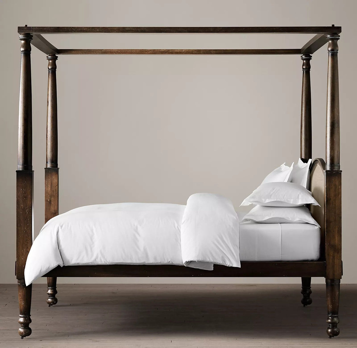 Century Sheesham Solid Wood Four Poster Bed – Luxury Canopy Bed Frame with Curved Upholstered Headboard | Queen, King & California King - DOBRI ARTS AU