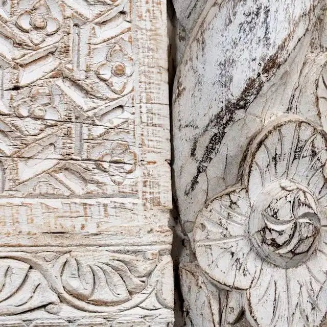 Chandigarh Whitewashed Hand-Carved Console Table - DOBRI ARTS AU