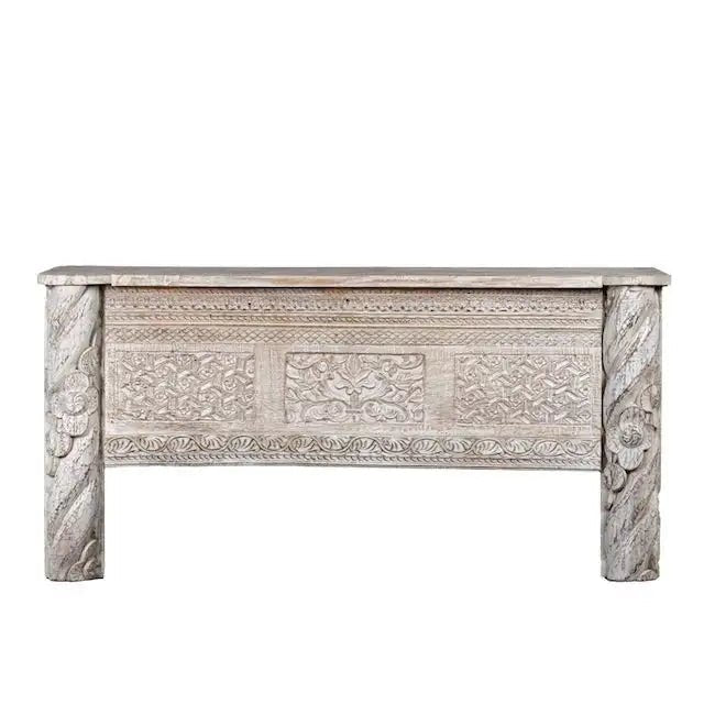Chandigarh Whitewashed Hand-Carved Console Table - DOBRI ARTS AU
