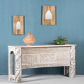 Chandigarh Whitewashed Hand-Carved Console Table - DOBRI ARTS AU