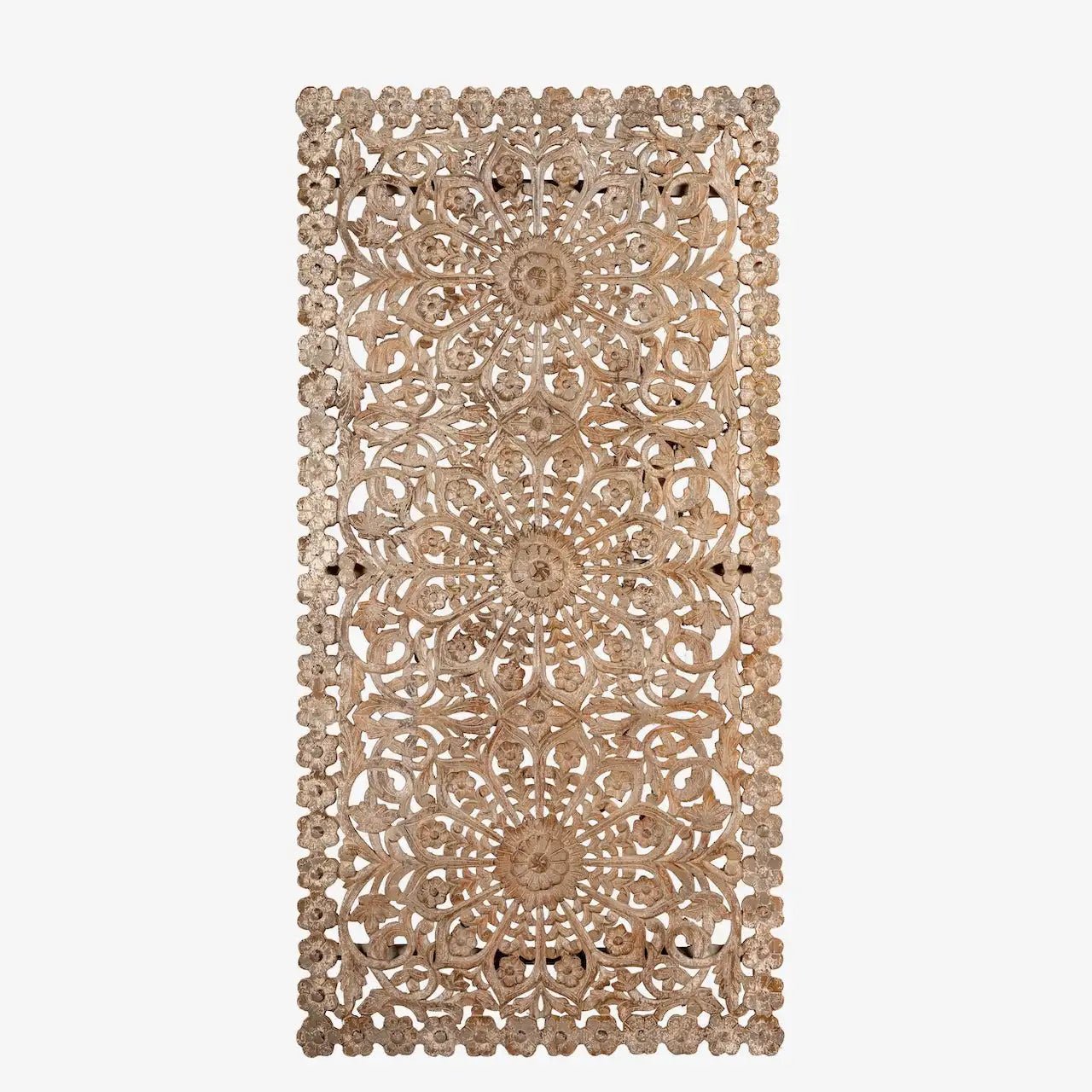 Chandrika Whitewashed Floral Carved Wall Panel - DOBRI ARTS AU