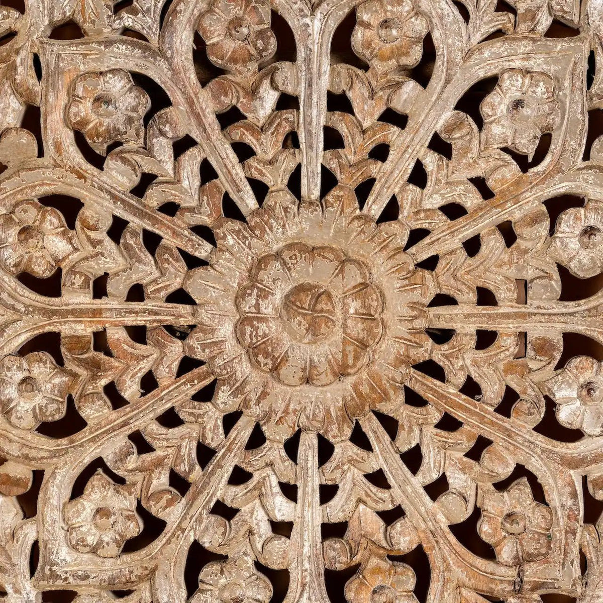 Chandrika Whitewashed Floral Carved Wall Panel - DOBRI ARTS AU