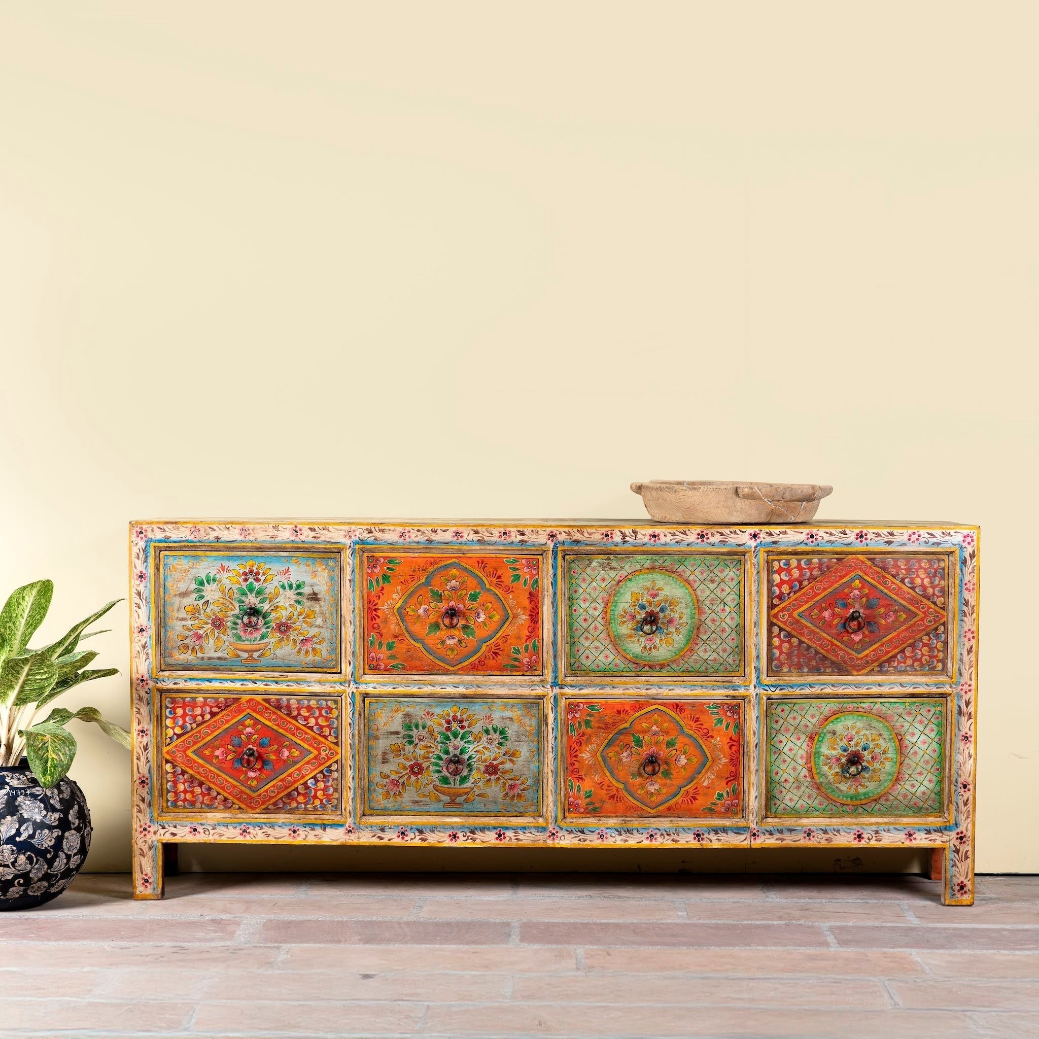Charusree Hand-Painted Wooden Chest of Drawers - DOBRI ARTS AU