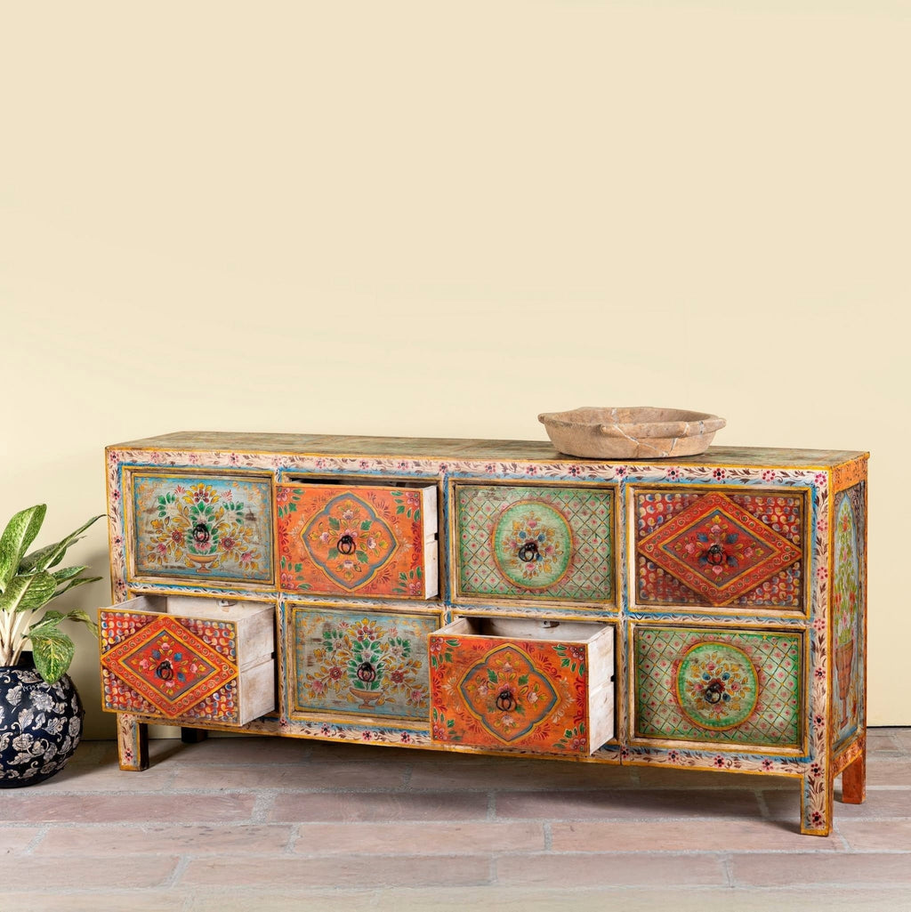 Charusree Hand-Painted Wooden Chest of Drawers - DOBRI ARTS AU