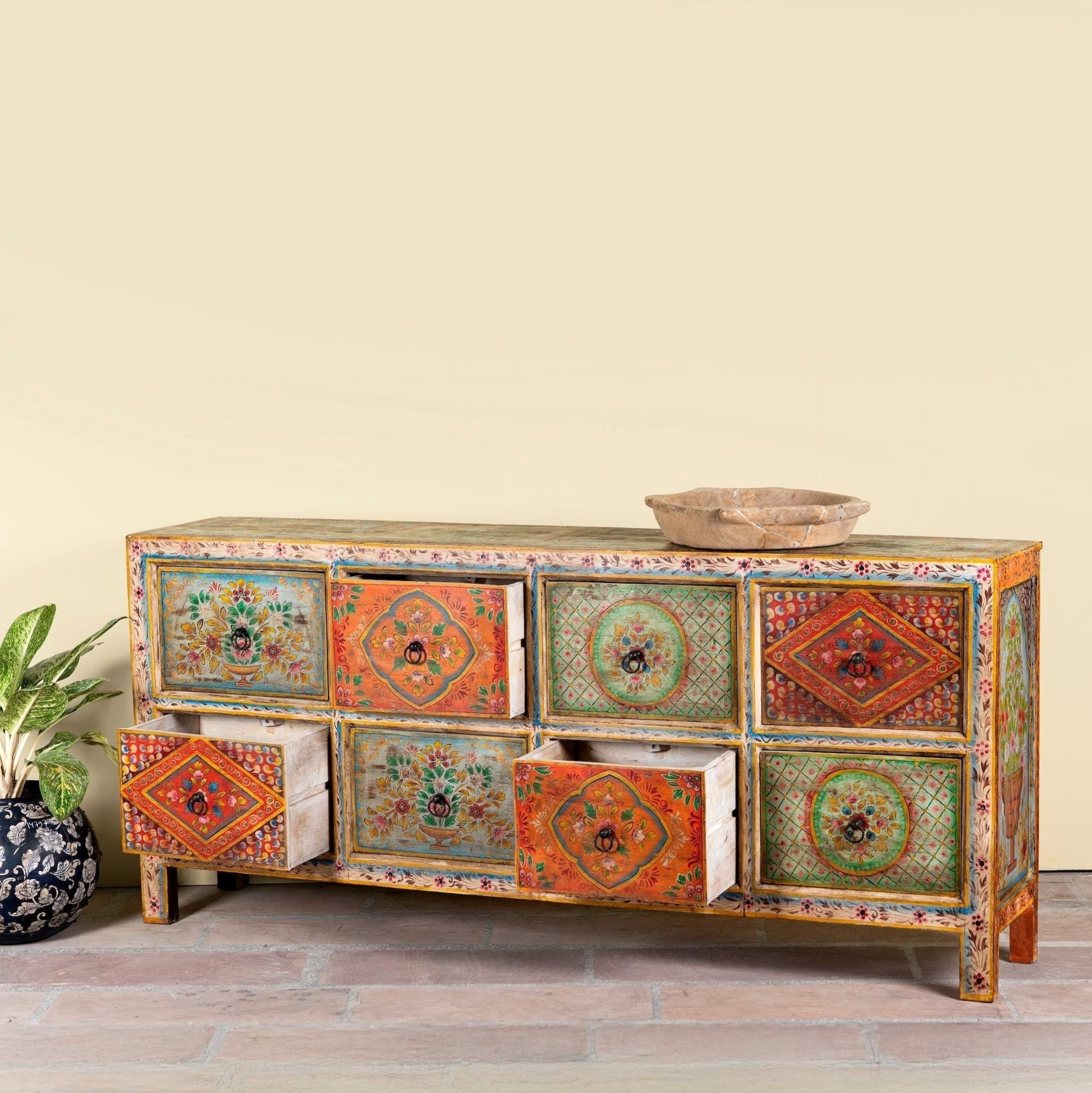 Charusree Hand-Painted Wooden Chest of Drawers - DOBRI ARTS AU
