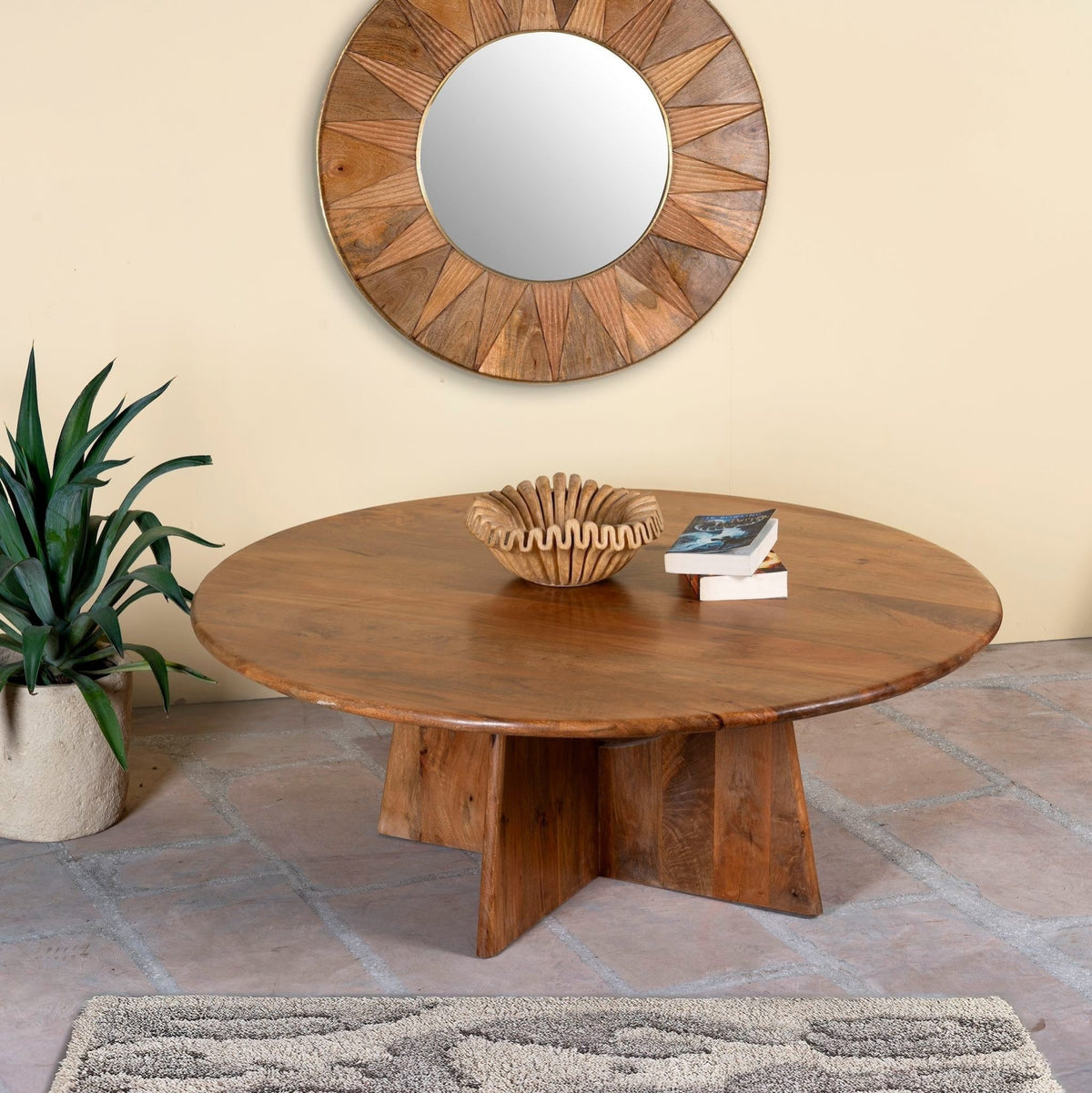 Charvi Solid Wood Round Coffee Table - DOBRI ARTS AU
