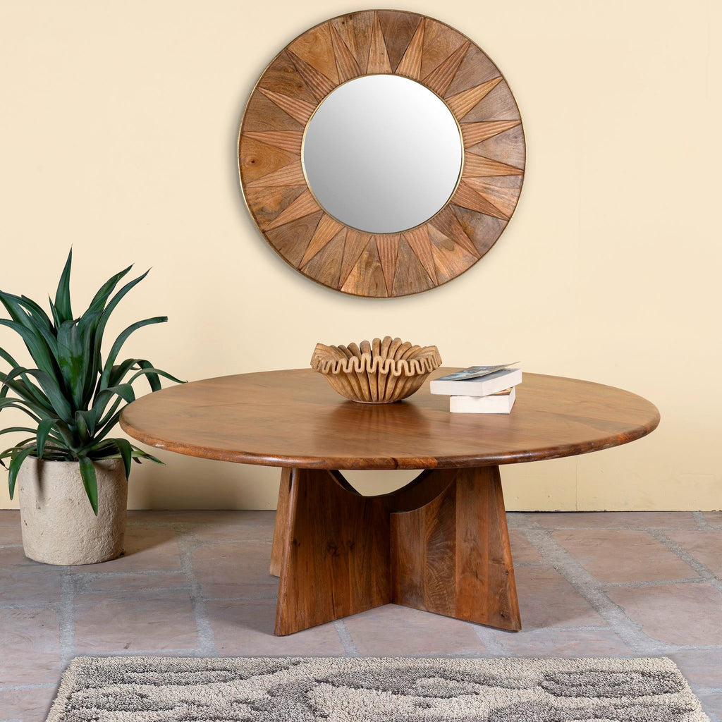 Charvi Solid Wood Round Coffee Table - DOBRI ARTS AU