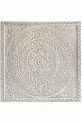 Coastal White Hand Carved Mango Wood Headboard – Ornate Floral Mandala Wall Panel - DOBRI ARTS AU