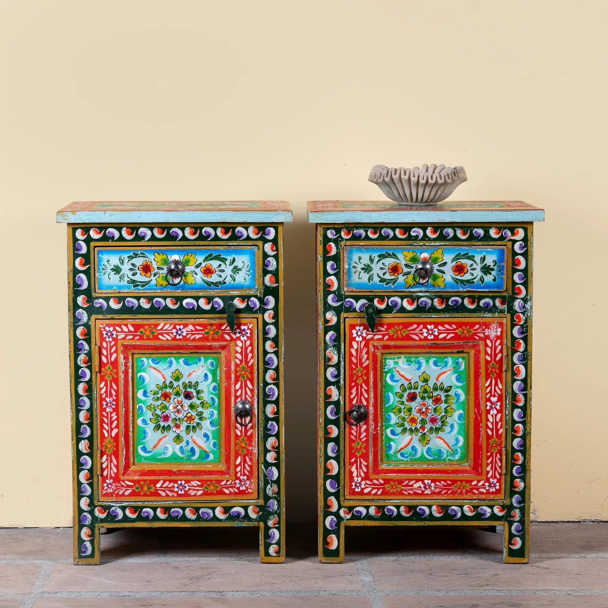 Colorful Hand-Painted Bohemian Bedside Cabinet - DOBRI ARTS AU