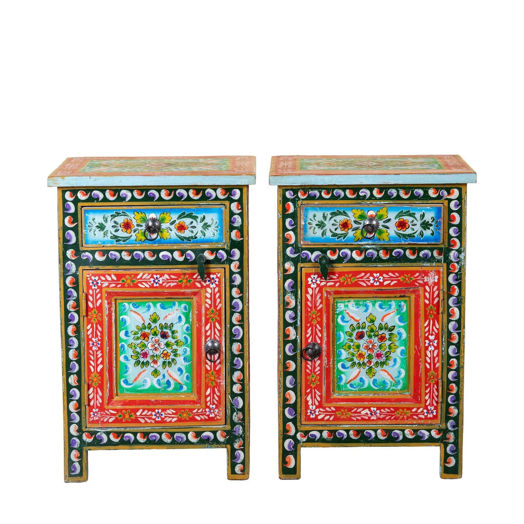 Colorful Hand-Painted Bohemian Bedside Cabinet - DOBRI ARTS AU