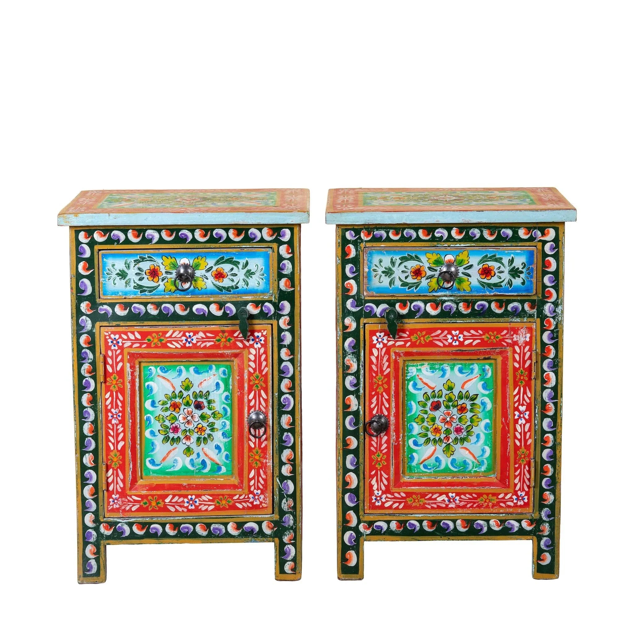 Colorful Hand-Painted Bohemian Bedside Cabinet - DOBRI ARTS AU