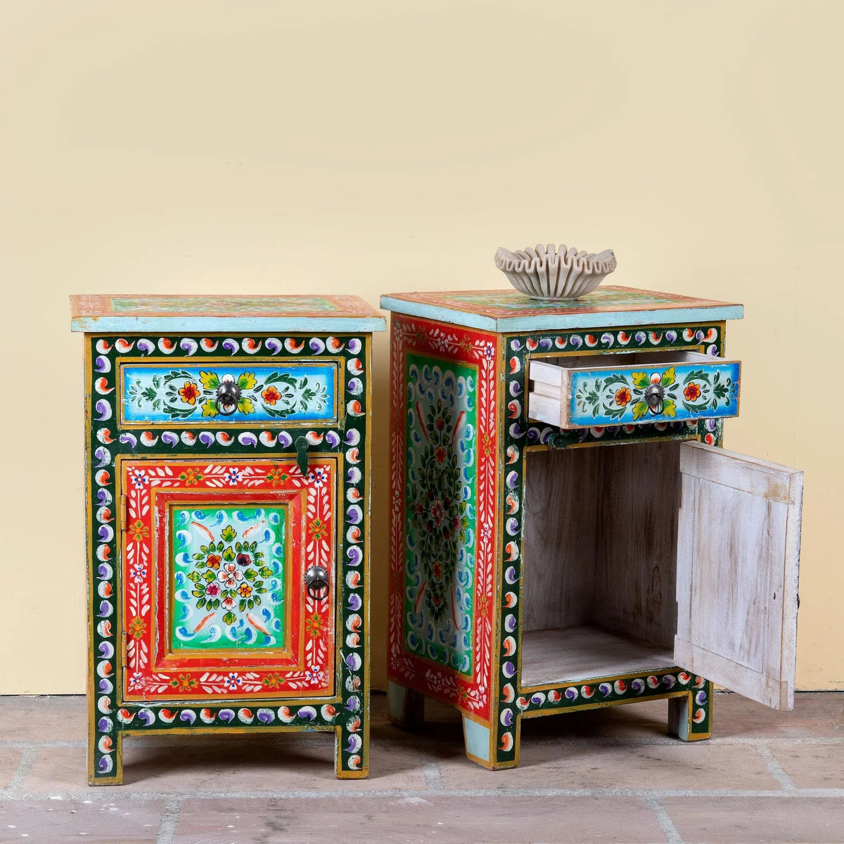 Colorful Hand-Painted Bohemian Bedside Cabinet - DOBRI ARTS AU
