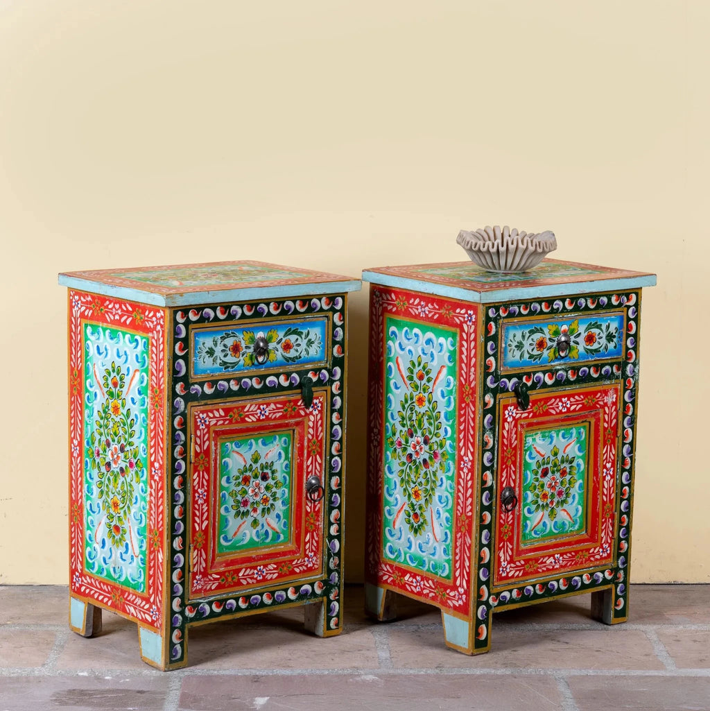 Colorful Hand-Painted Bohemian Bedside Cabinet - DOBRI ARTS AU