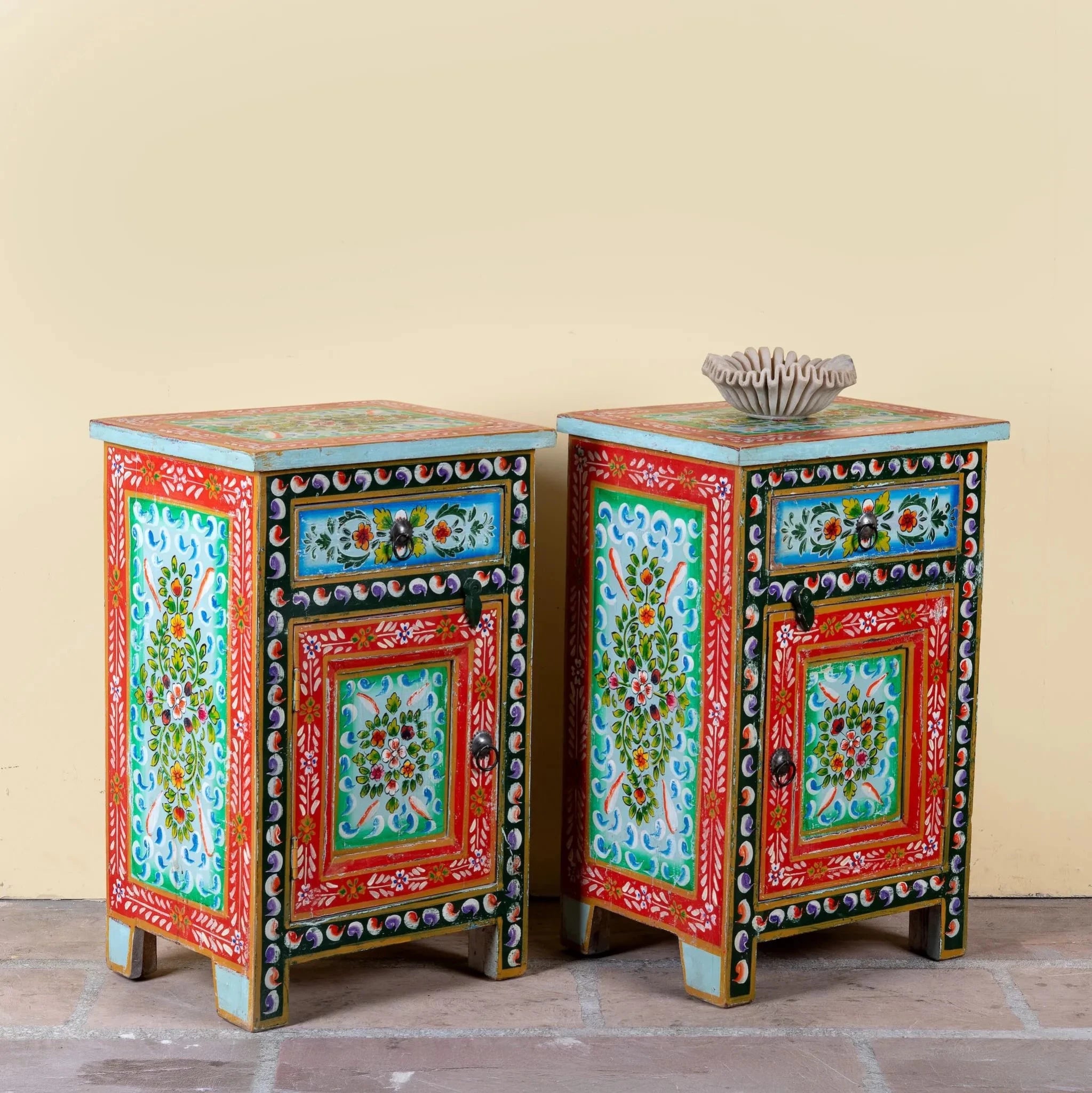 Colorful Hand-Painted Bohemian Bedside Cabinet - DOBRI ARTS AU
