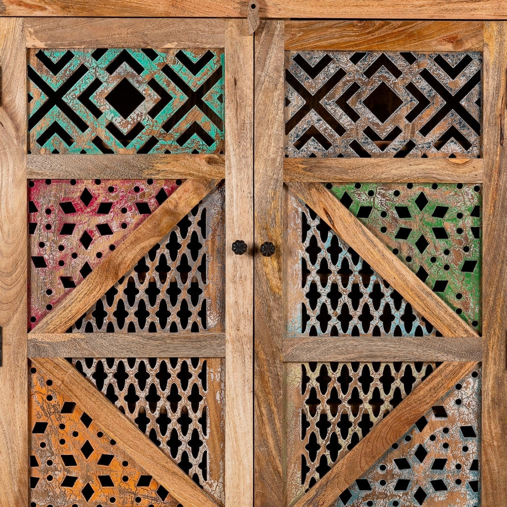 Daksh Hand-Carved Mango Wood Storage Cabinet - DOBRI ARTS AU