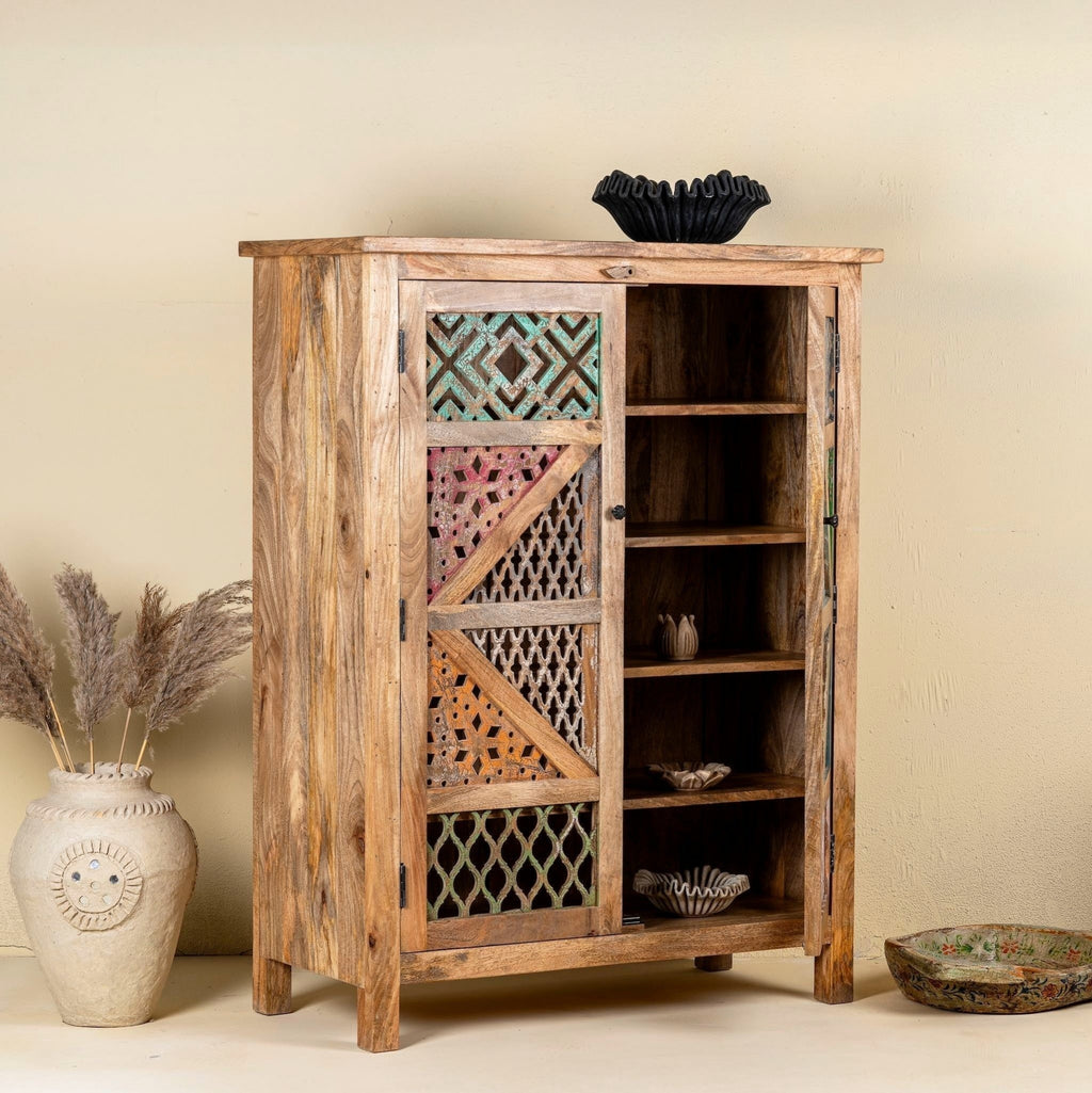 Daksh Hand-Carved Mango Wood Storage Cabinet - DOBRI ARTS AU