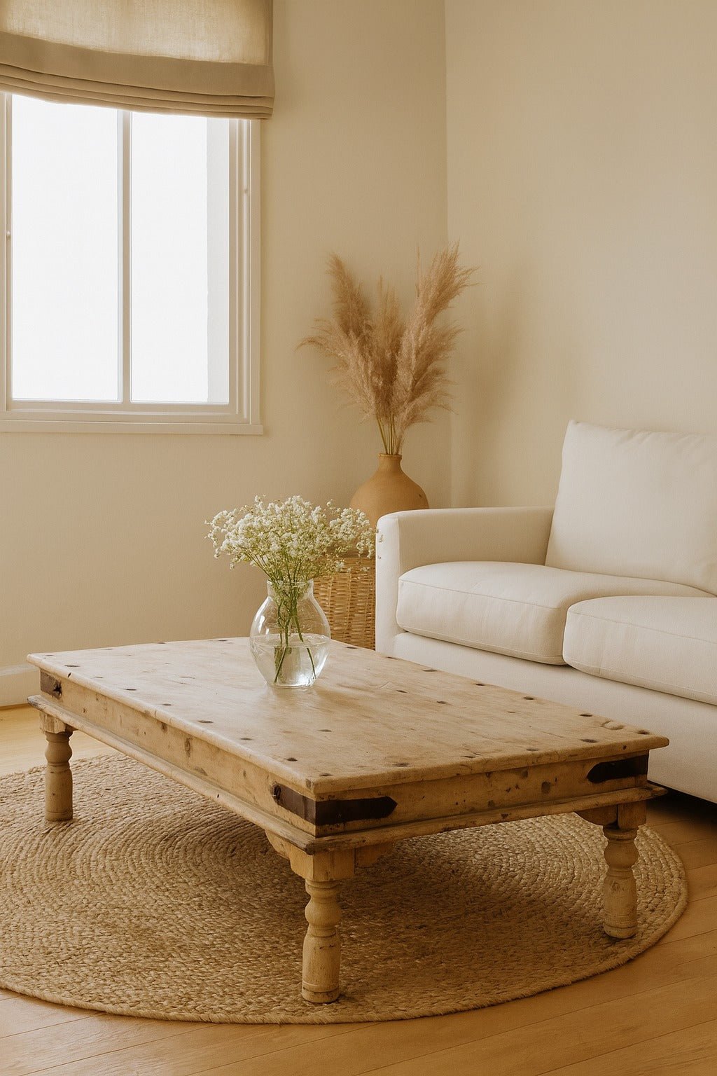 Daksha Solid Teak Wood Rustic Coffee Table - DOBRI ARTS AU