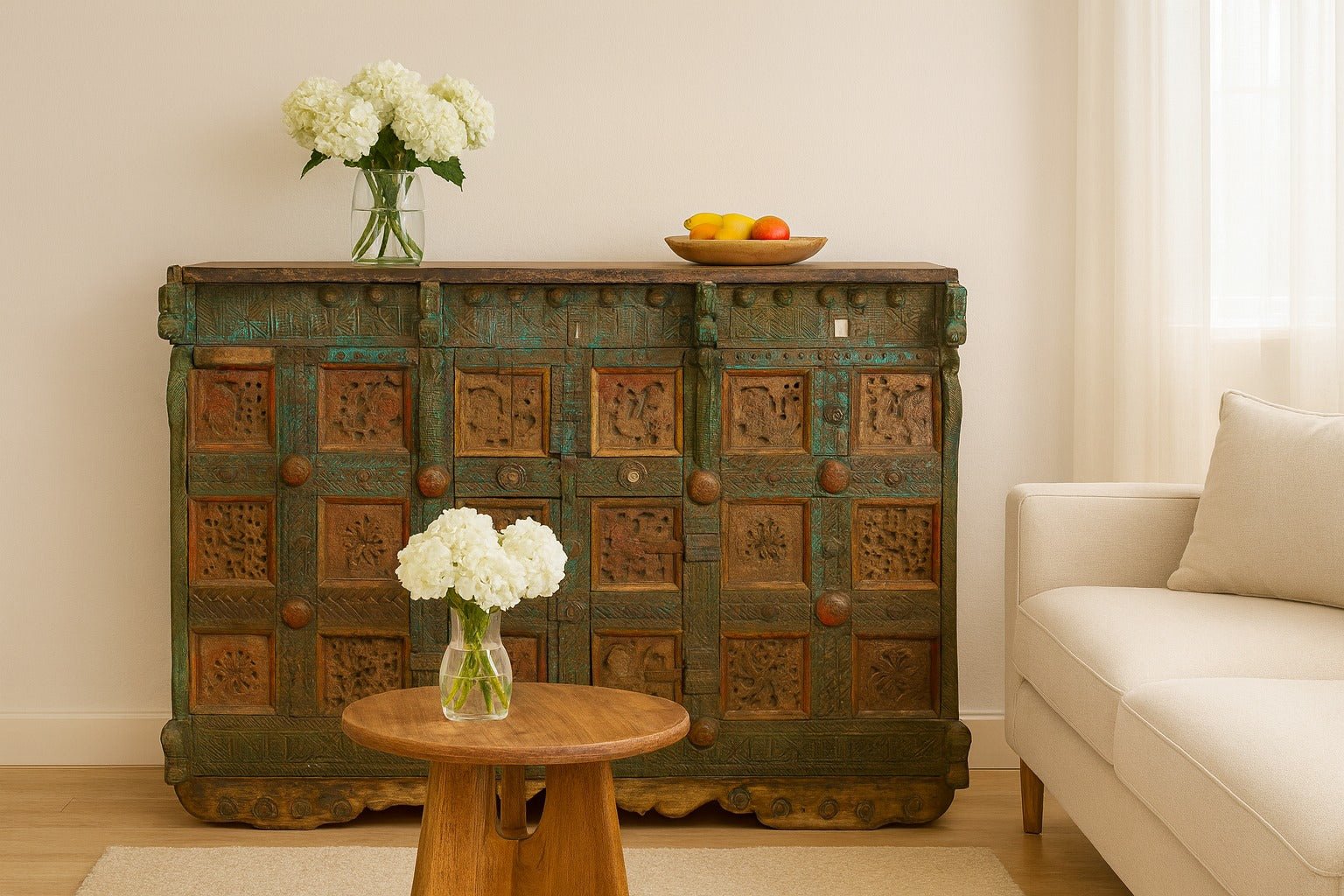 Damchya Antique Indian Carved Storage Chest - DOBRI ARTS AU
