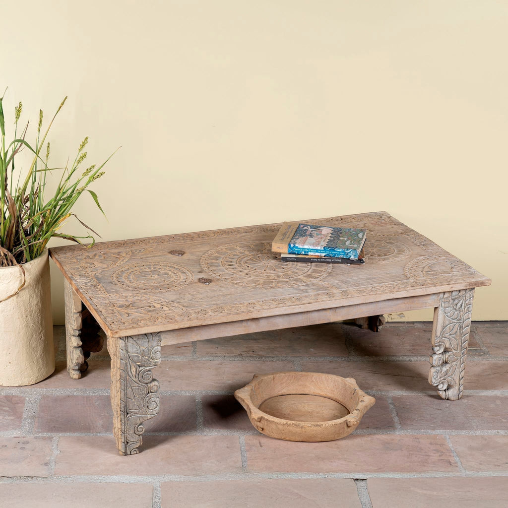 Darshi Hand-Carved Teak Wood Coffee Table - DOBRI ARTS AU