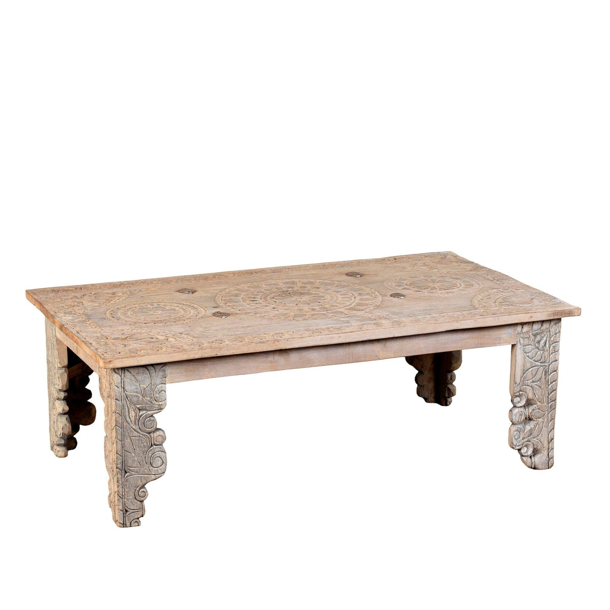 Darshi Hand-Carved Teak Wood Coffee Table - DOBRI ARTS AU