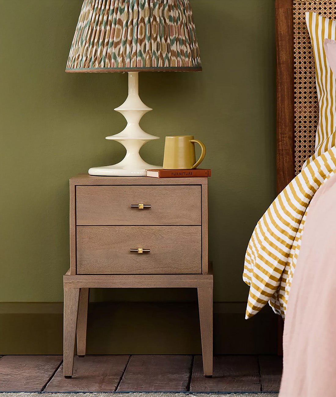 Devin Natural Mango Wood Bedside Table – Solid Wood Nightstand with 2 Drawers & Tapered Legs - DOBRI ARTS AU