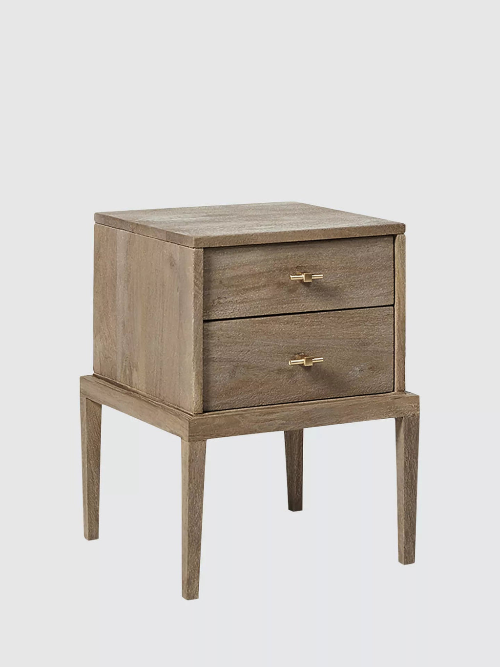 Devin Natural Mango Wood Bedside Table – Solid Wood Nightstand with 2 Drawers & Tapered Legs - DOBRI ARTS AU