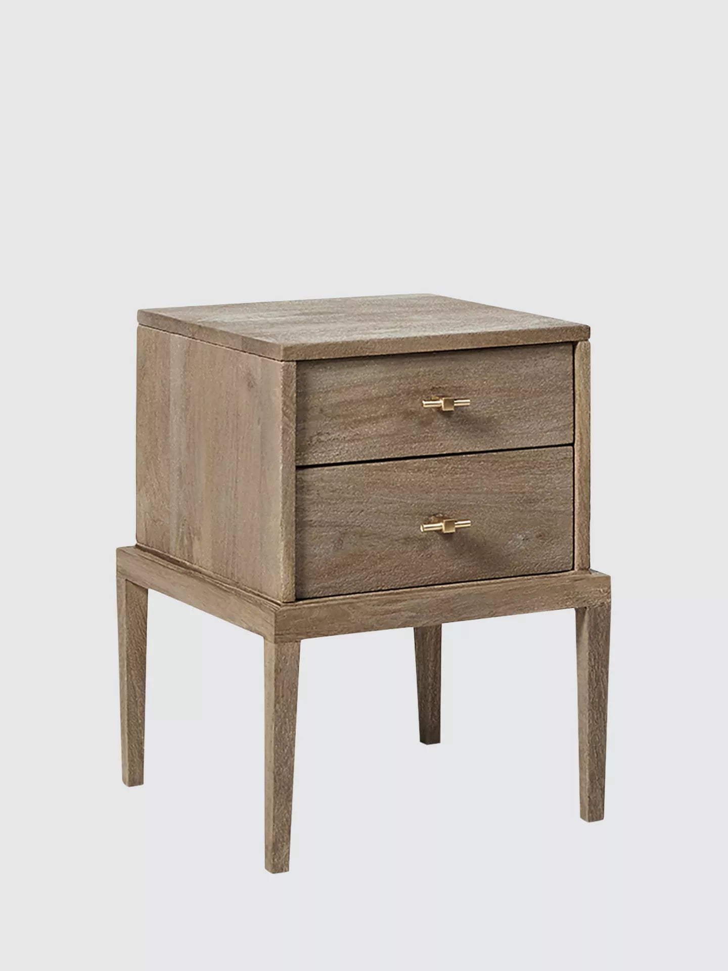 Devin Natural Mango Wood Bedside Table – Solid Wood Nightstand with 2 Drawers & Tapered Legs - DOBRI ARTS AU