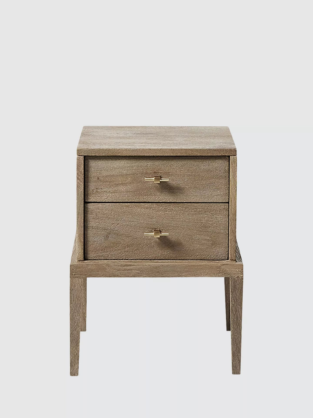 Devin Natural Mango Wood Bedside Table – Solid Wood Nightstand with 2 Drawers & Tapered Legs - DOBRI ARTS AU