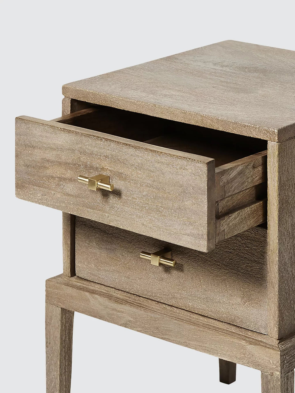Devin Natural Mango Wood Bedside Table – Solid Wood Nightstand with 2 Drawers & Tapered Legs - DOBRI ARTS AU