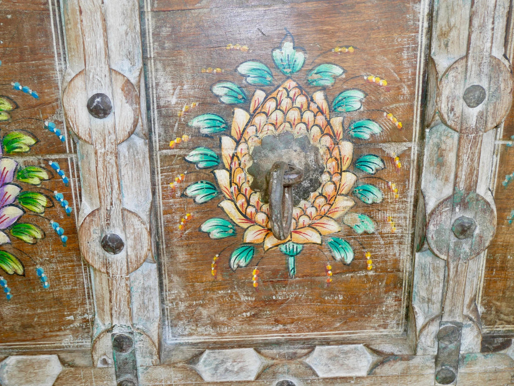 Dhanbad Reclaimed Teak Hand-Painted Floral Panel Console Table - DOBRI ARTS AU