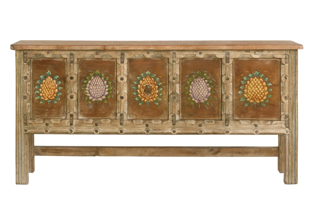 Dhanbad Reclaimed Teak Hand-Painted Floral Panel Console Table - DOBRI ARTS AU